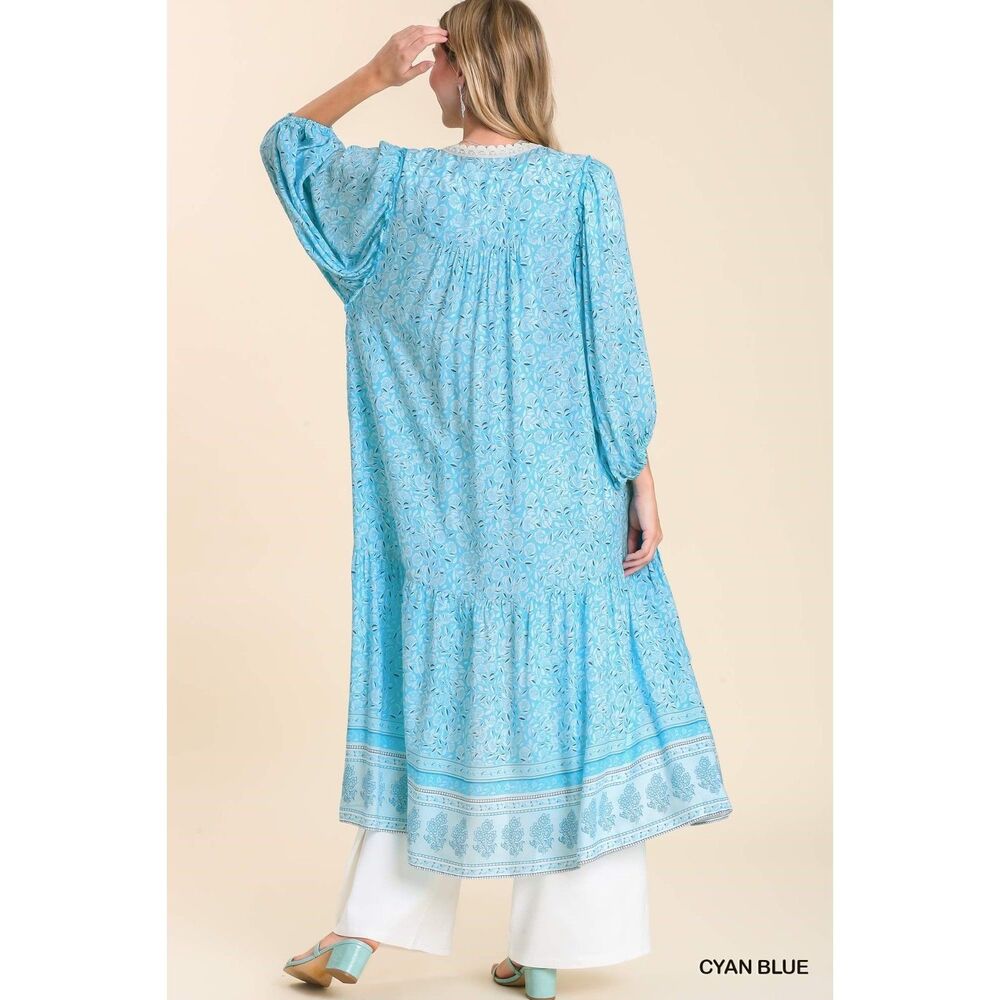UMGEE NWT Boutique Boho Blue Kimono Jacket Stevie Nicks Gypsy Festival S M L - Picture 8 of 10